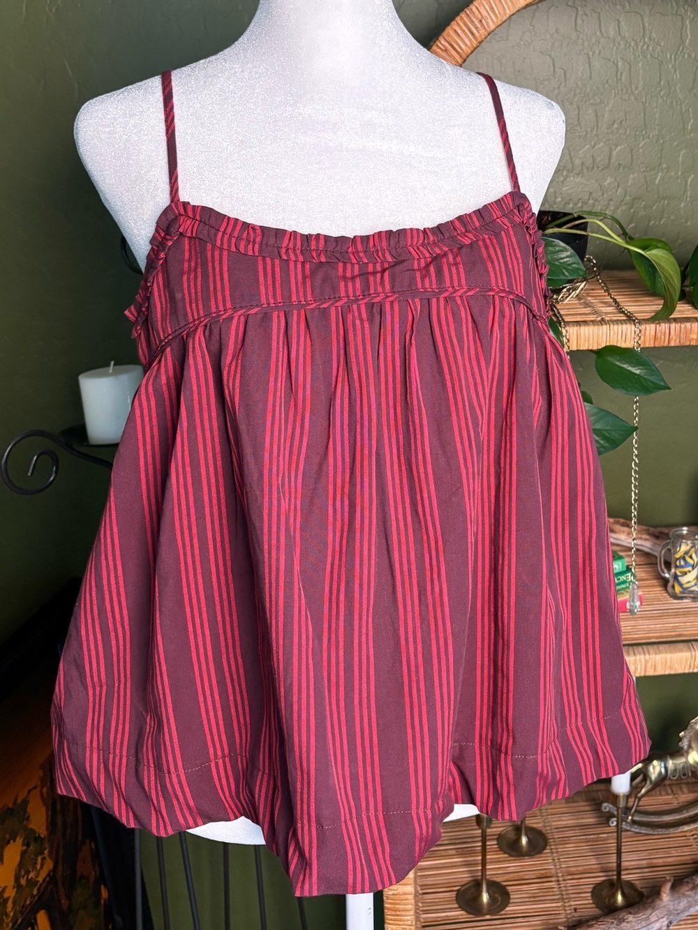 wild fable Burgundy and Red Striped Spaghetti Strap Trapeze Camisole